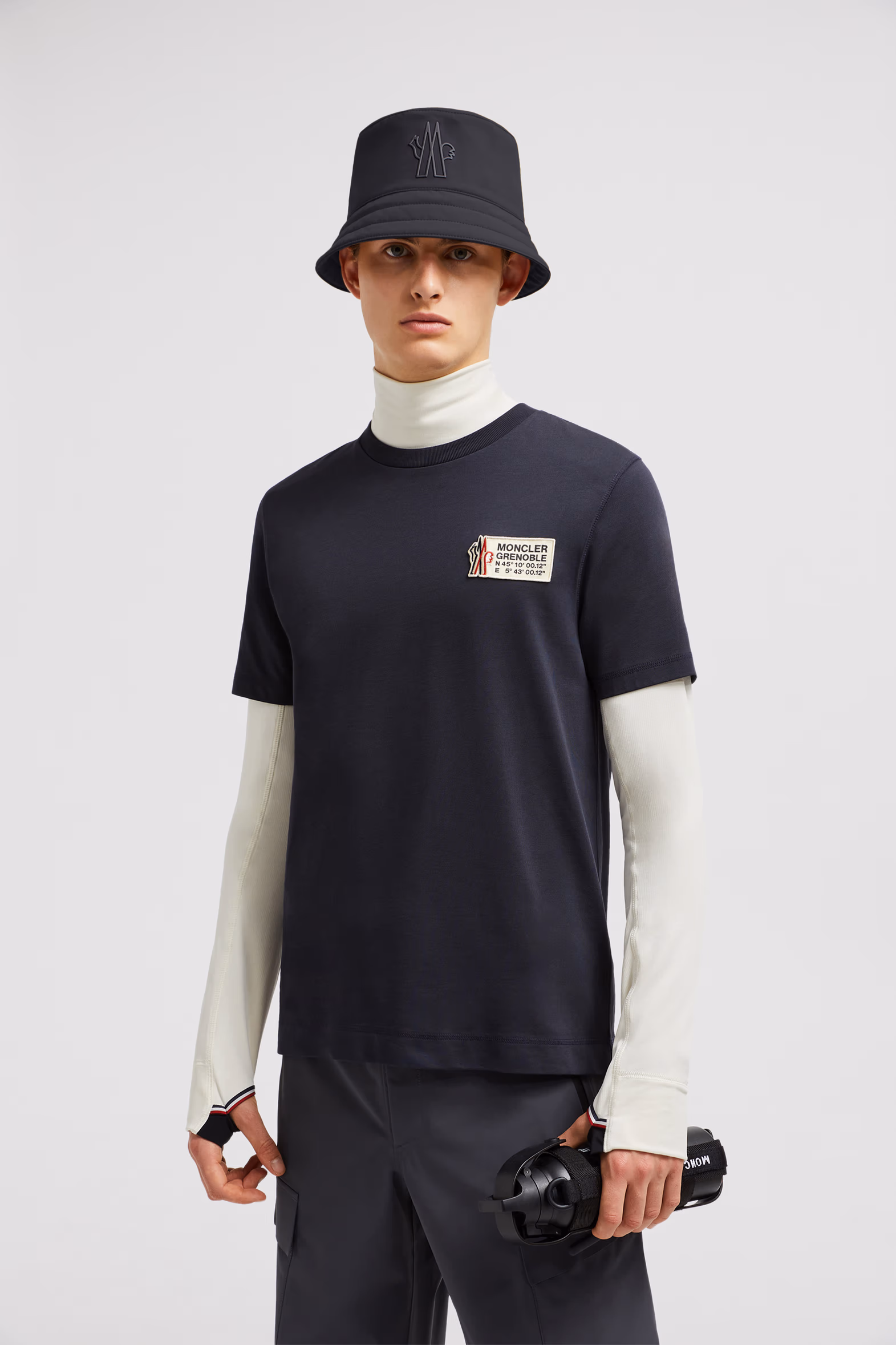Camiseta de algodón con parche con logotipo Hombre Azul oscuro Moncler 0